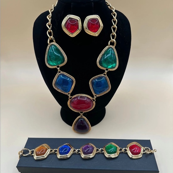 Kenneth Jay Lane Jewelry - Kenneth Jay Lane Gold-Tone Multicolor Cabochon Necklace, Earrings & Bracelet